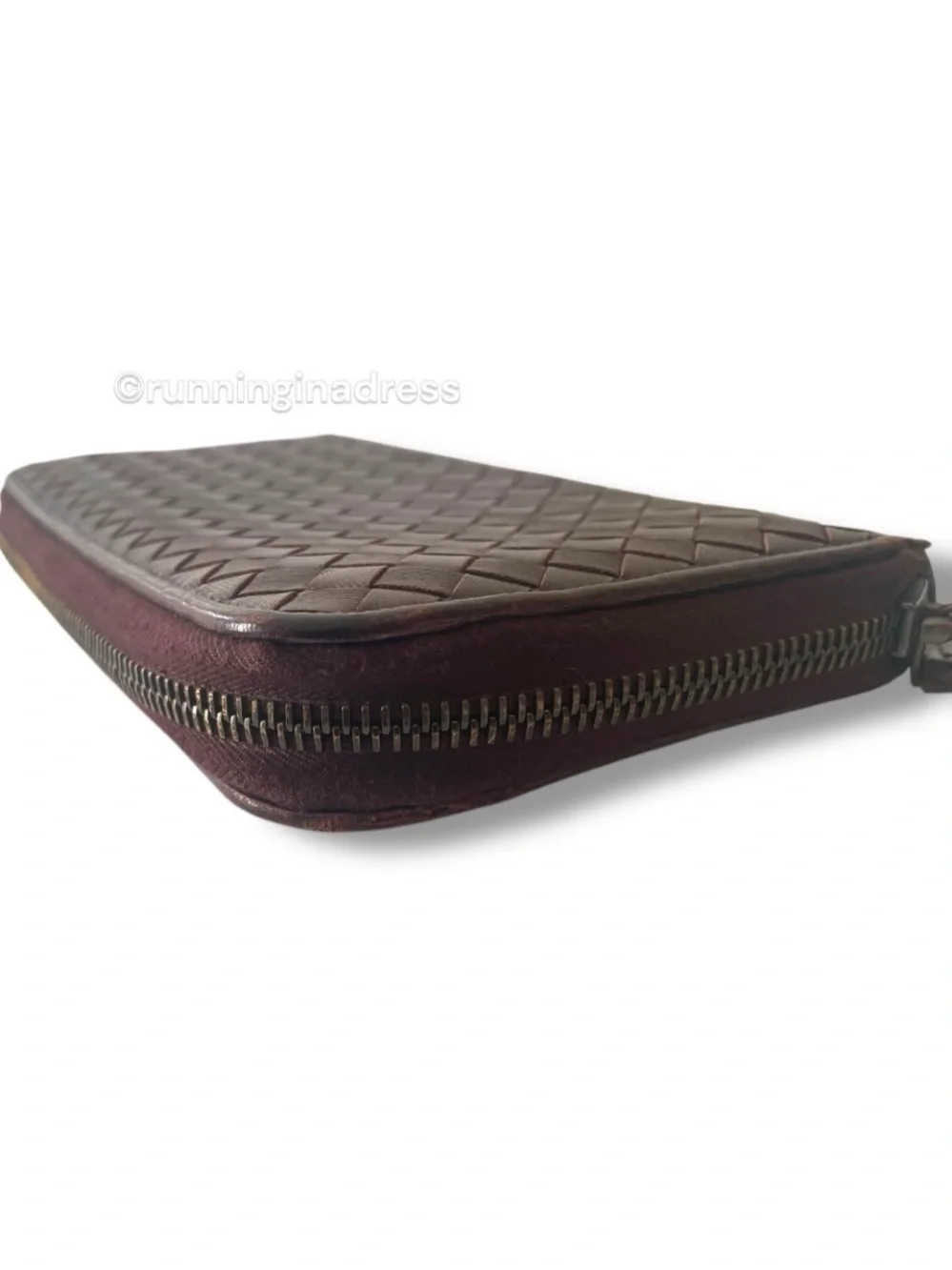 Bottega Veneta Intrecciato Leather Long Zip Around Wallet Metallic Copper Brown